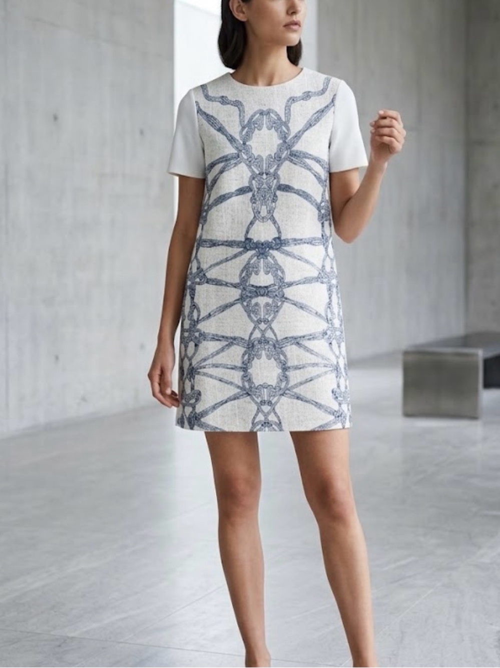 Zara Woman Basic Collection Rope Nautical Knot Print Shift Mini Dress Size S